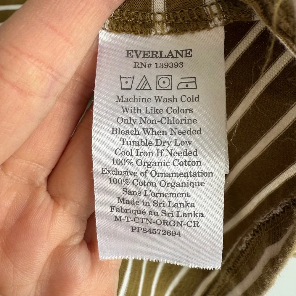 EVERLANE UNIFORM Olive Green Crew Neck Striped Mens Short Sleeve Tee, L - Picture 4 of 5
